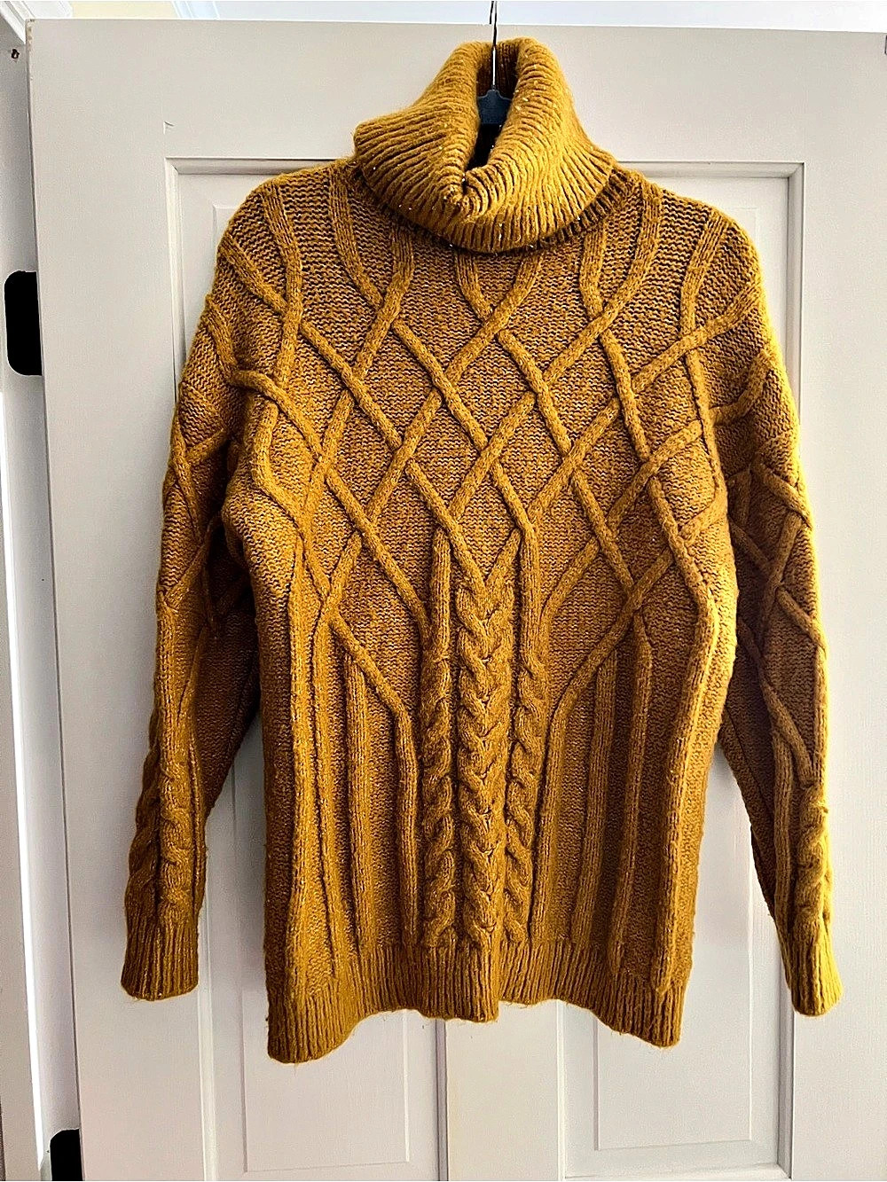 Forever 21 Cozy Mustard Cable Knit Turtleneck Sweater Brown Medium